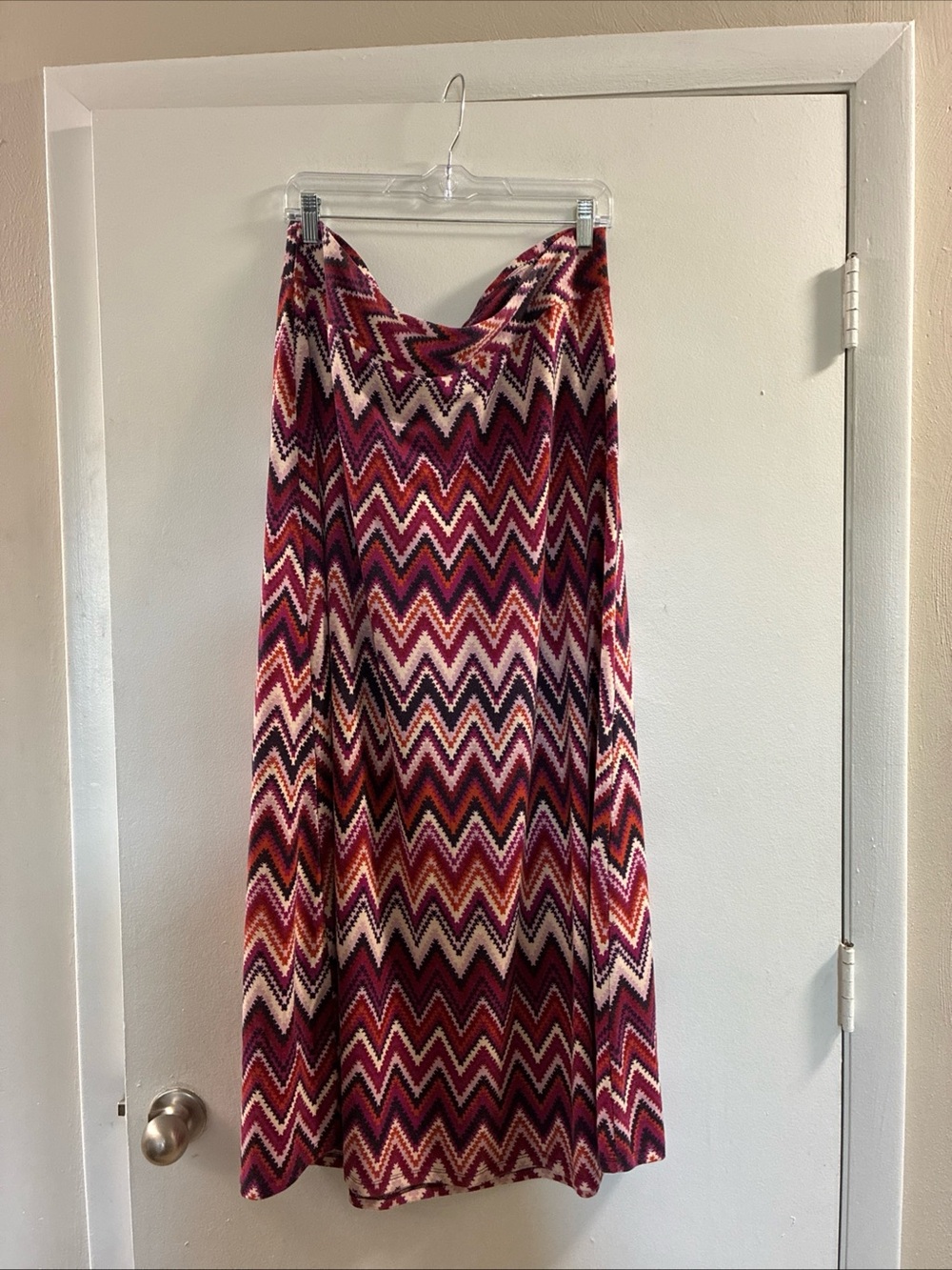 House of CB Chevron Maxi Skirt in Burgundy, Pink and Cream